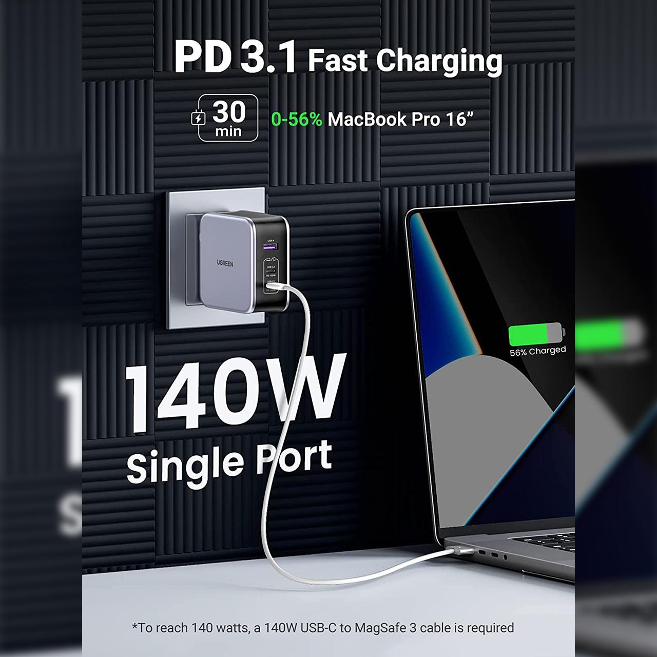 UGREEN Wall Charger 140W 1A 3C GaN Nexode + Kabel Charger USB C to USB C - CD289 90549