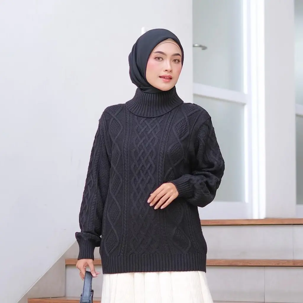 Sweater Rajut Wanita Medina Turtleneck Tebal Premium