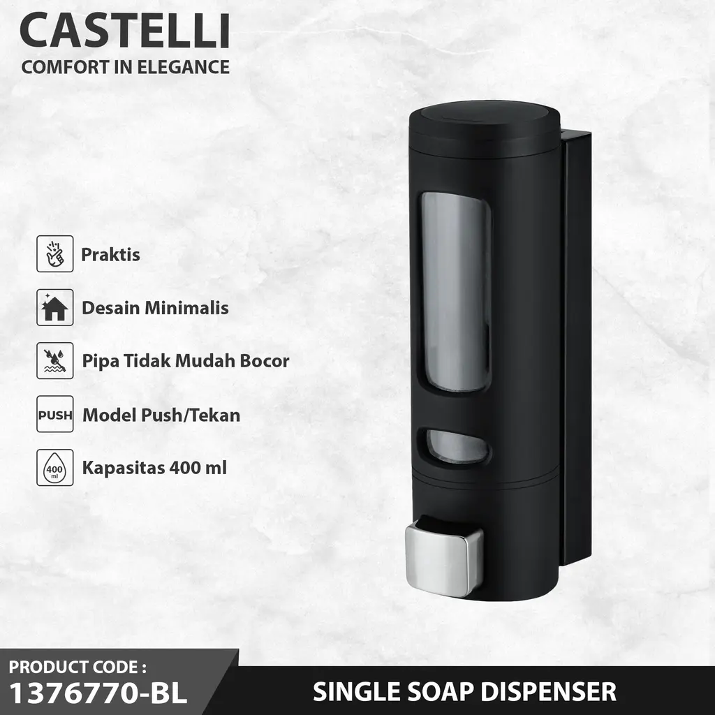 CASTELLI 1376770-BL Tempat Sabun Cair Single Soap Dispenser