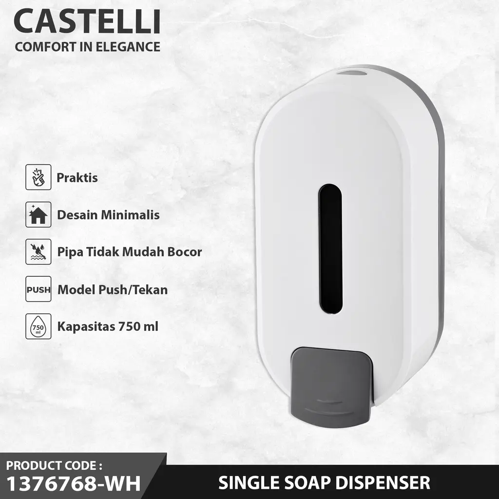 CASTELLI 1376768-WH Tempat Sabun Cair Single Soap Dispenser