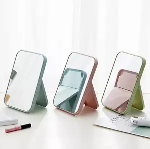 Cermin Lipat Persegi Portable / Standing Beauty Mirror Kaca Duduk Untuk Rias Makeup Wajah / Foldable Vanity Mirror Cermin Meja Untuk Souvenir Pernikahan Kosmetik Travelling Travel Mini Slim Wanita -AVEN
