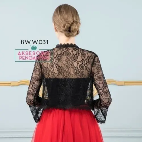 BOLERO PESTA WEDDING AKSESORIS CARDIGAN PENGANTIN BROKAT HITAM BWW031 2