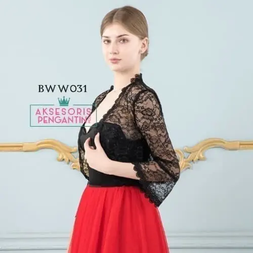 BOLERO PESTA WEDDING AKSESORIS CARDIGAN PENGANTIN BROKAT HITAM BWW031 1