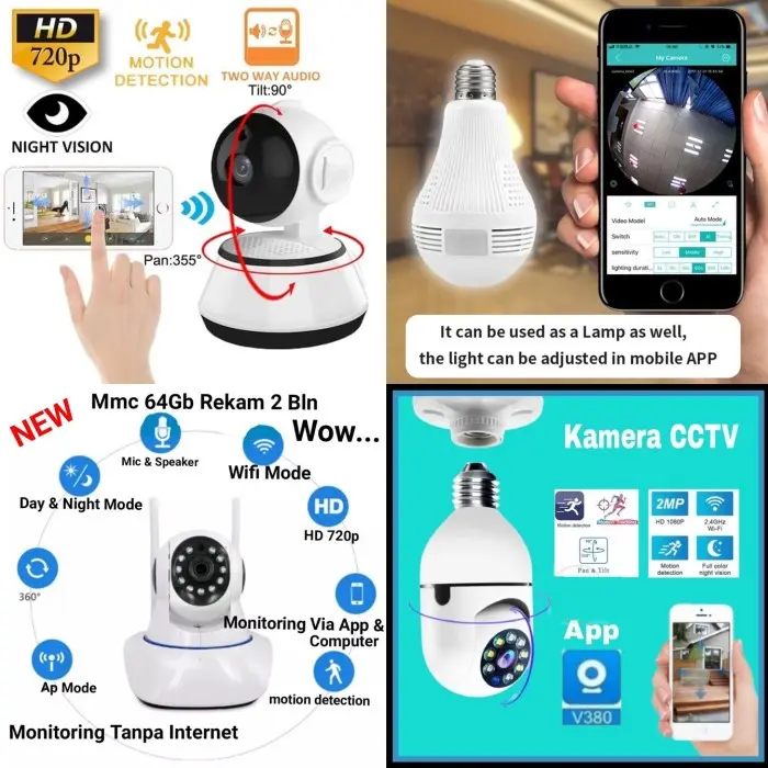 Spy Cam Lampu Bohlam CCTV Ip Camera Wifi Light Bulb Lamp Panoramic