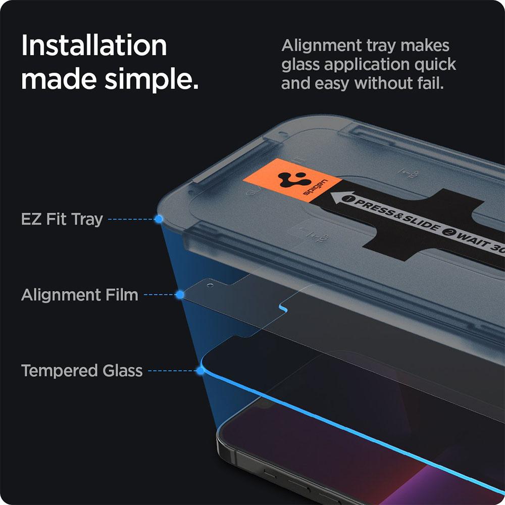 Spigen iPhone 14 Plus / 13 Pro Max Tempered Glass Privacy with Tray 2 Pack GlastR EZ Fit - Privacy AGL03378