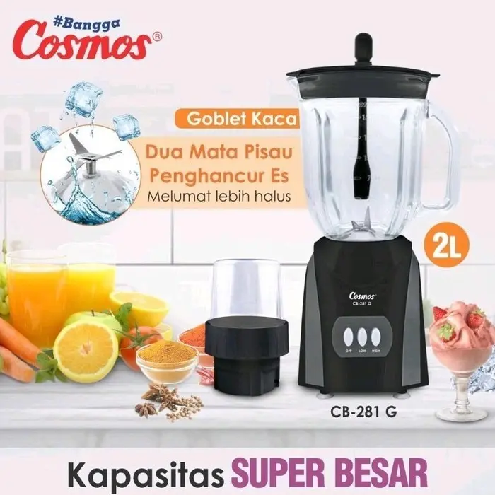 Cosmos Blender HITAM CB-281 G 2 liter gelas Kaca. / Plastik
