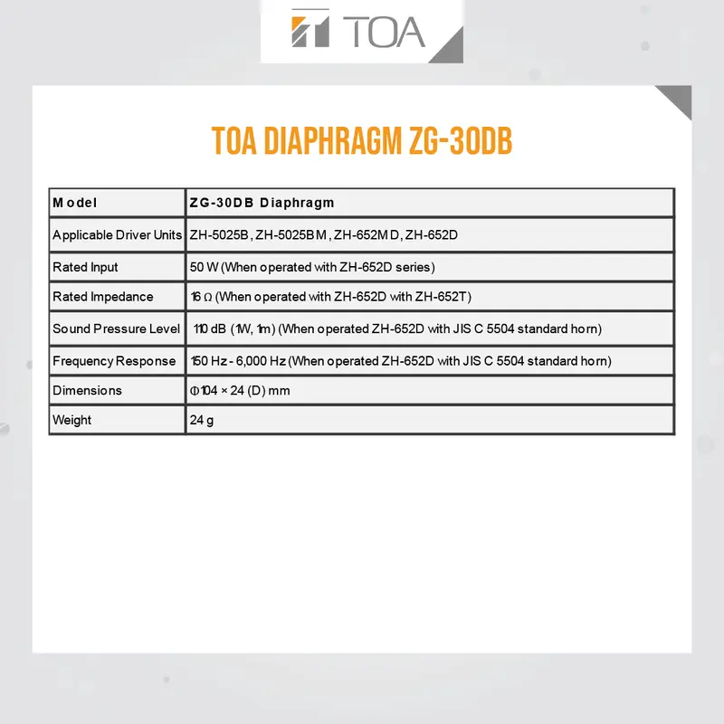 DIAPHRAGM SPEAKER TOA SPULL SPOOL CORONG MODEL ZG-30DB | GARANSI RESMI 1