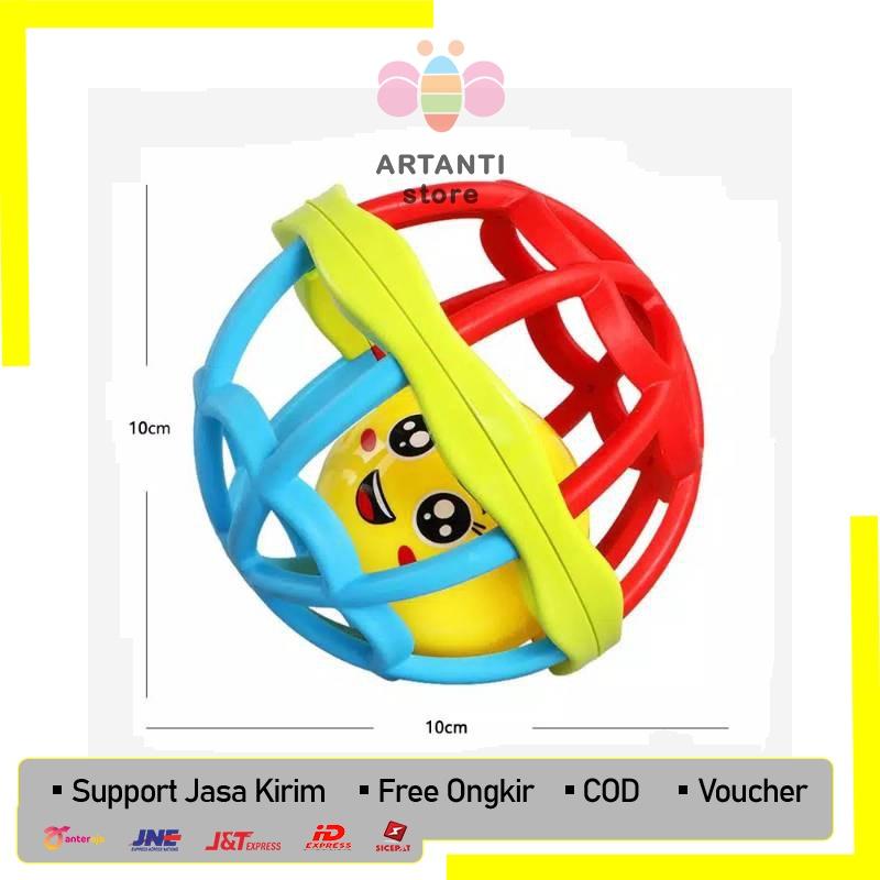 Mainan Teether Rattle Bayi Kerincing Bola Bahan Karet Lembut 3