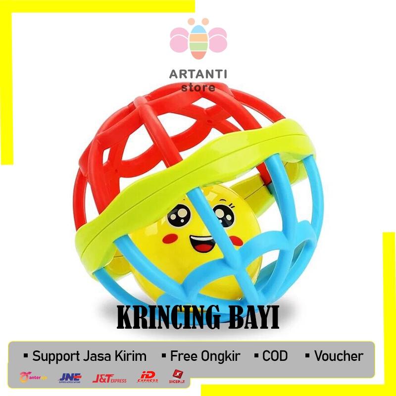 Mainan Teether Rattle Bayi Kerincing Bola Bahan Karet Lembut 1