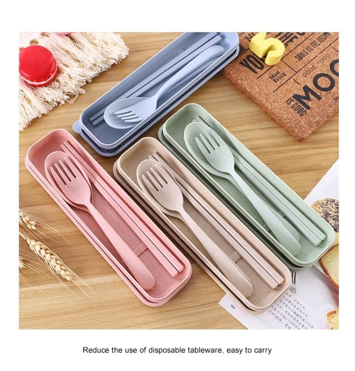 Gambar Sendok Garpu Sumpit Portabel Set / Alat Makan Bahan Jerami Gandum dari Mahendra Infotech Store Kota Administrasi Jakarta Barat Tokopedia