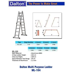 Tangga Lipat DALTON ML-104 Multipurpose Ladder 4X4 Steps 4.8M Original