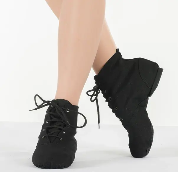 Sepatu Jazz High Top Kanvas Sepatu Dansa Sepatu Menari Wanita - Black