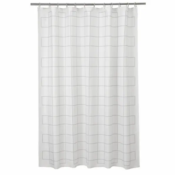 ORI Shower Curtain Tirai Mandi Motif Kotak Garis 180x200cm _Putih 1