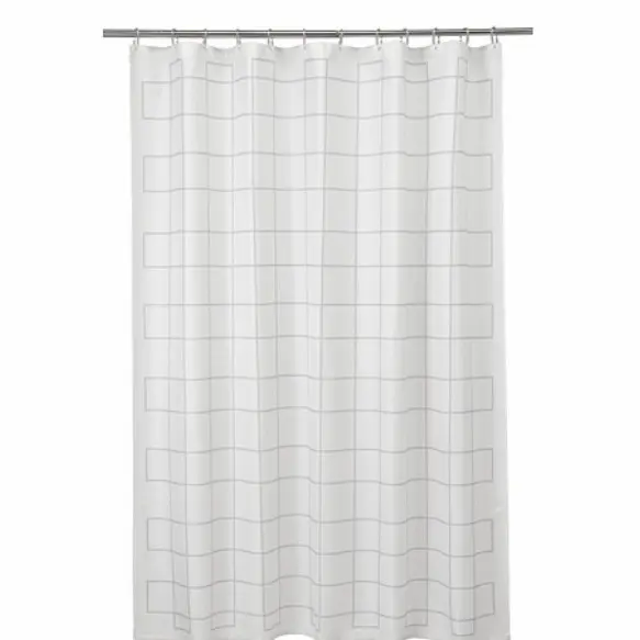 ORI Shower Curtain Tirai Mandi Motif Kotak Garis 180x200cm _Putih 2
