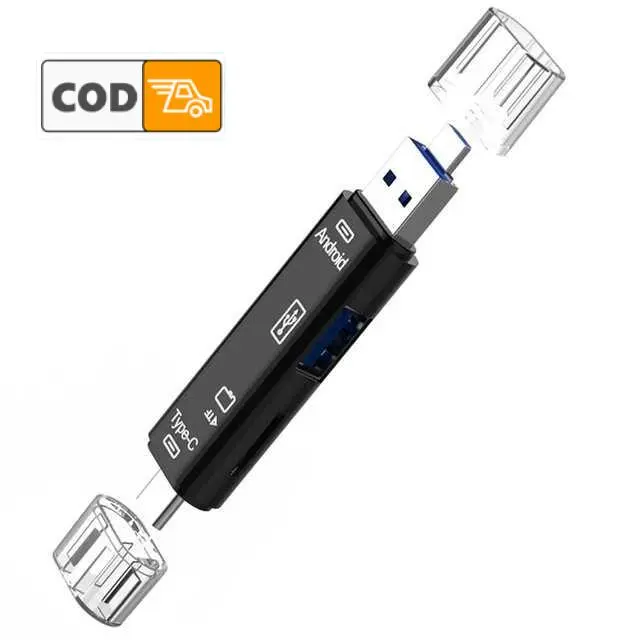 Pembaca Kartu Memori Adaptor Portable OTG 3in1 Type C Micro USB 2 Pindah Data Kecepatan Tinggi Multifungsi Ringan Portabel