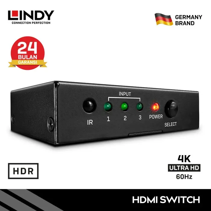 HDMI Switch LINDY 18G UHD 4K 60Hz HDR Dolby Vision