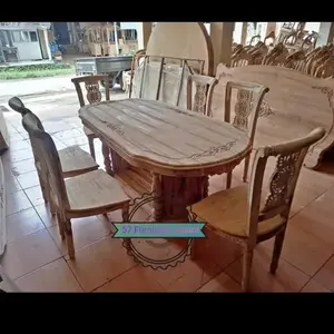 Meja makan besar mewah kursi 6 kayu jati mentahan full ukir Jepara