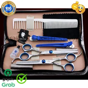 Set Tukang Cukur Salon Profesional Gunting Rambut Stainless Sasak Flat