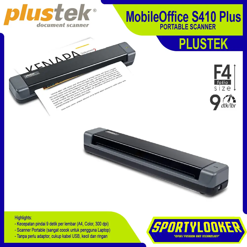 Scanner Portable Plustek MobileOffice S410 Plus | F4 | 9 detik