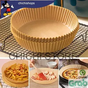 50pcs Kertas Alas Panggang Air Fryer Bentuk Bulat Sekali Pakai CC