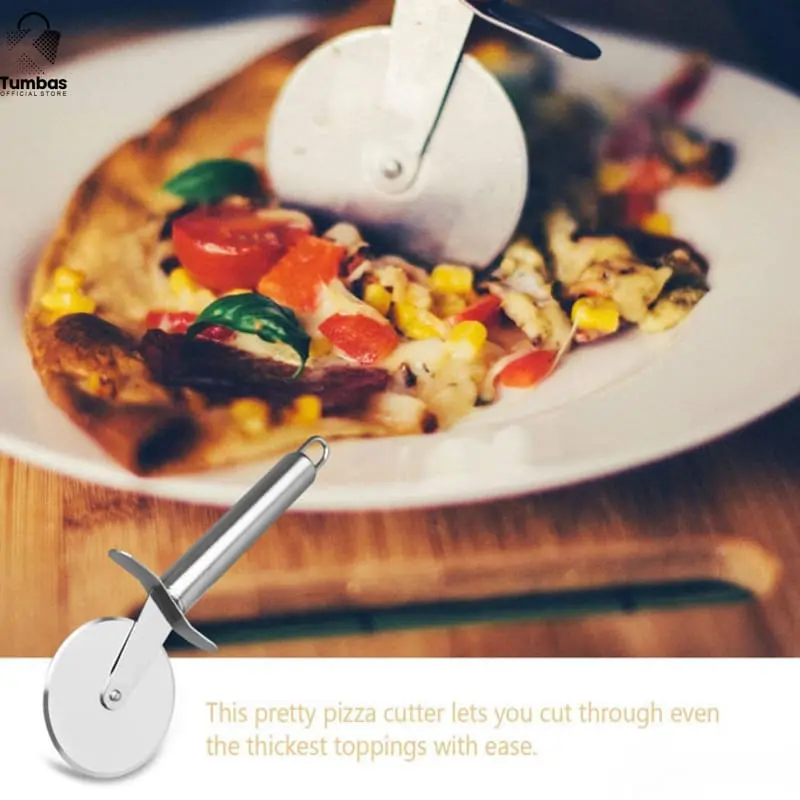 Pemotong Kue Pizza Stainless Steel Roller Cutter -Silver 0
