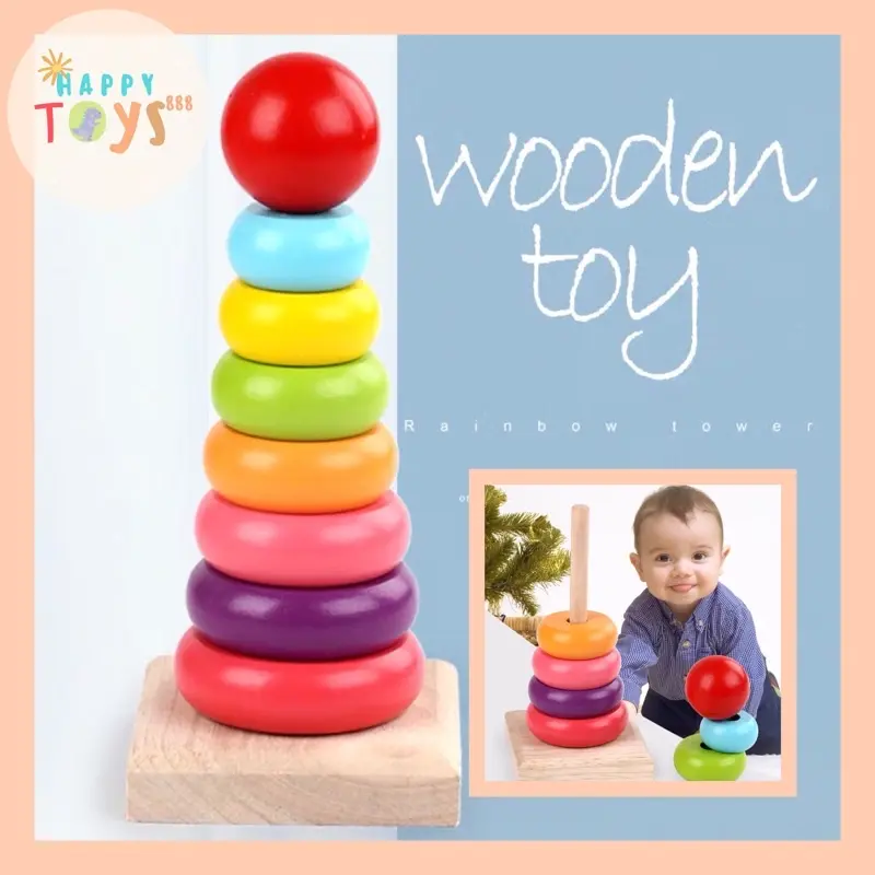 HT.888 RAINBOW TOWER / MENARA DONAT KAYU MAINAN EDUKASI KAYU