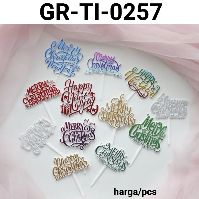 GR-TI-0257 Cake topper merry christmas happy new year natal tahun baru