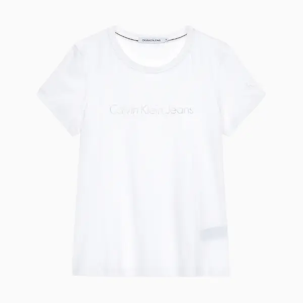 Gambar CK Jeans - Kaos Wanita - SS CREW NECK METALLIC LOGO 2_Bright White - Bright White, L dari Calvin.Klein Kab. Karawang 2 Tokopedia