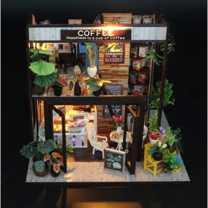 DIY Miniature Room Miniature Doll House Coffee untuk koleksi anak
