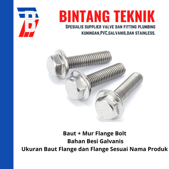 Gambar Baut Flange Bolt M16x60 2" inch Besi Galvanis dari Bintang Teknik Toko Kota Administrasi Jakarta Barat Tokopedia