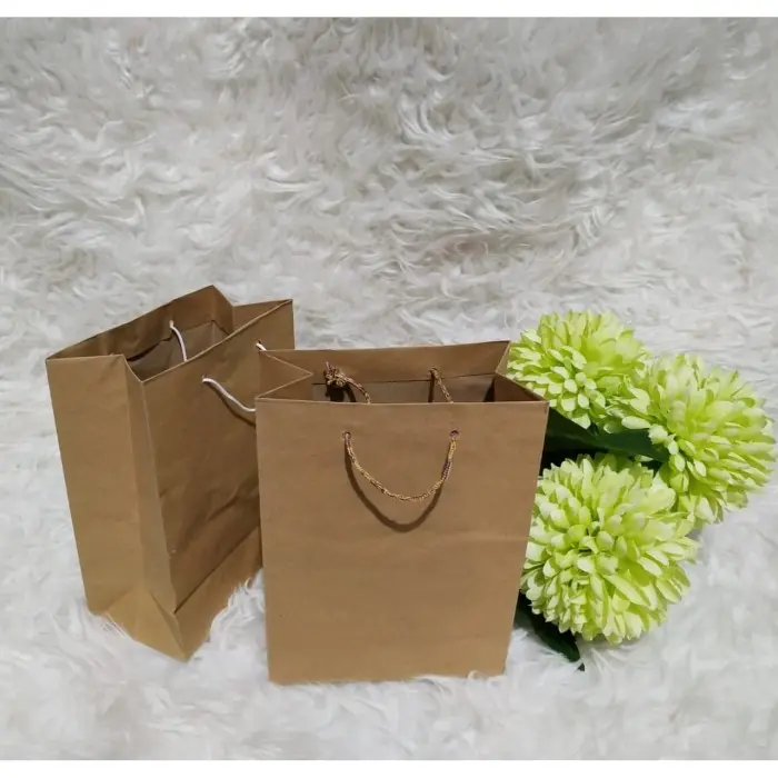 Tas kertas paperbag paper polos coklat ukuran P 15 L 8 T 20cm Murah