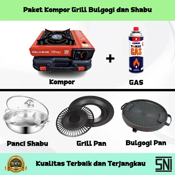 Kompor Portable Paket Barbeque Grill Paket Suki Shabu Plus Tabung Gas Panggangan Bulat