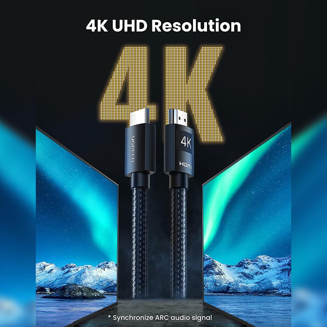 UGREEN Kabel Display HDMI to HDMI 2.0 Braided 1m - Black HD119 30999