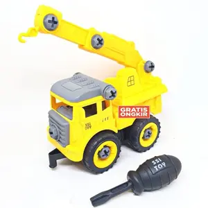 Mainan Anak Mobil Truk Bongkar Pasang DIY Obeng Toy Car Mixer Truck