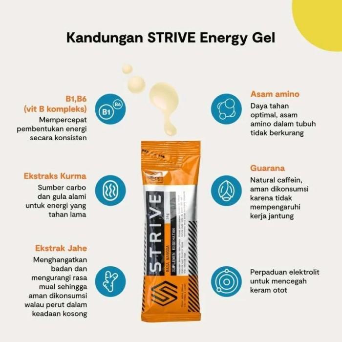 STRIVE ENERGY GEL 24g MANGGA MARKISA NANAS untuk supplemen tenaga lari sepeda triathlon  - 1 BOX isi 5 sachet 4