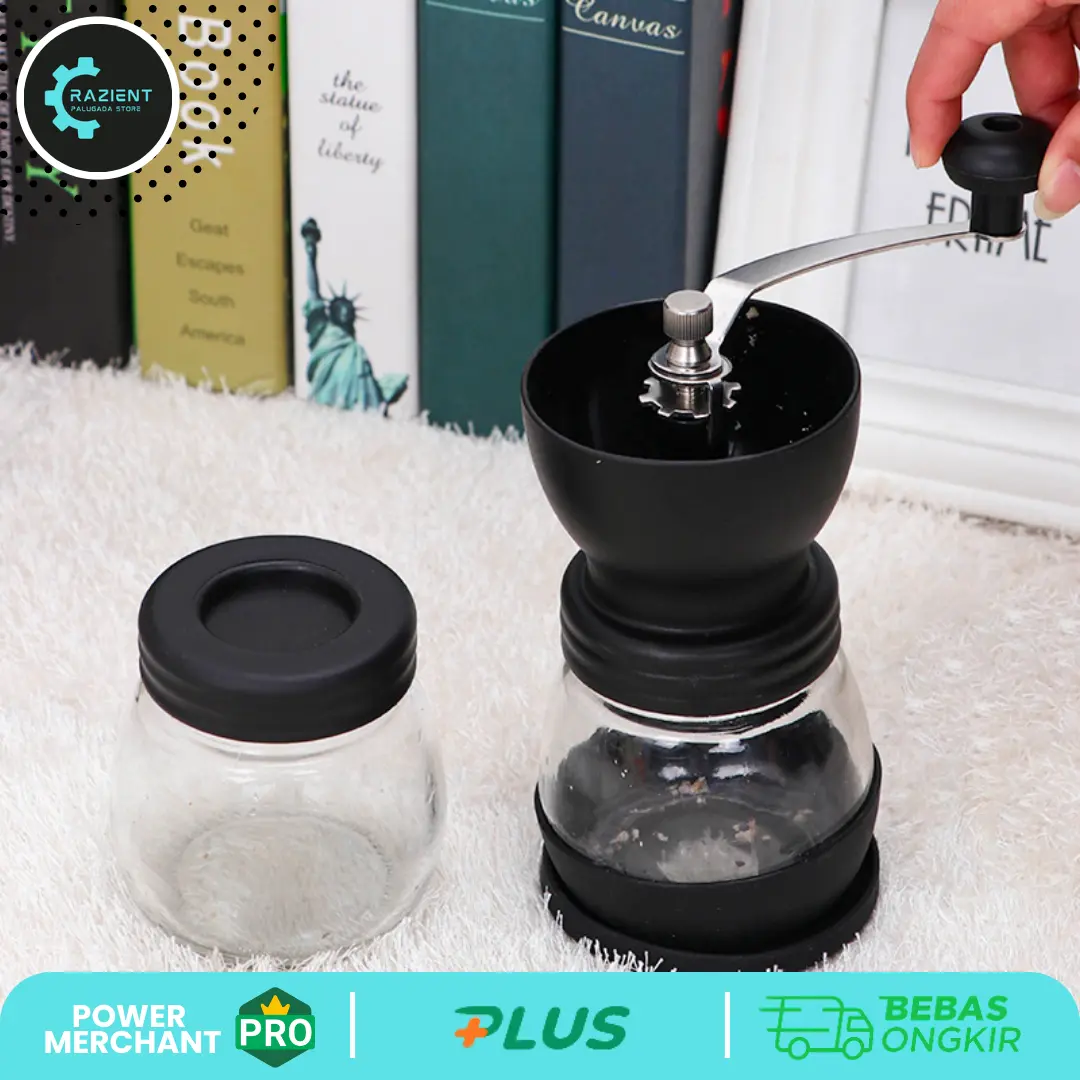 Manual Coffee Grinder Alat Penggiling Biji Kopi Bulat Kaca - CF4146