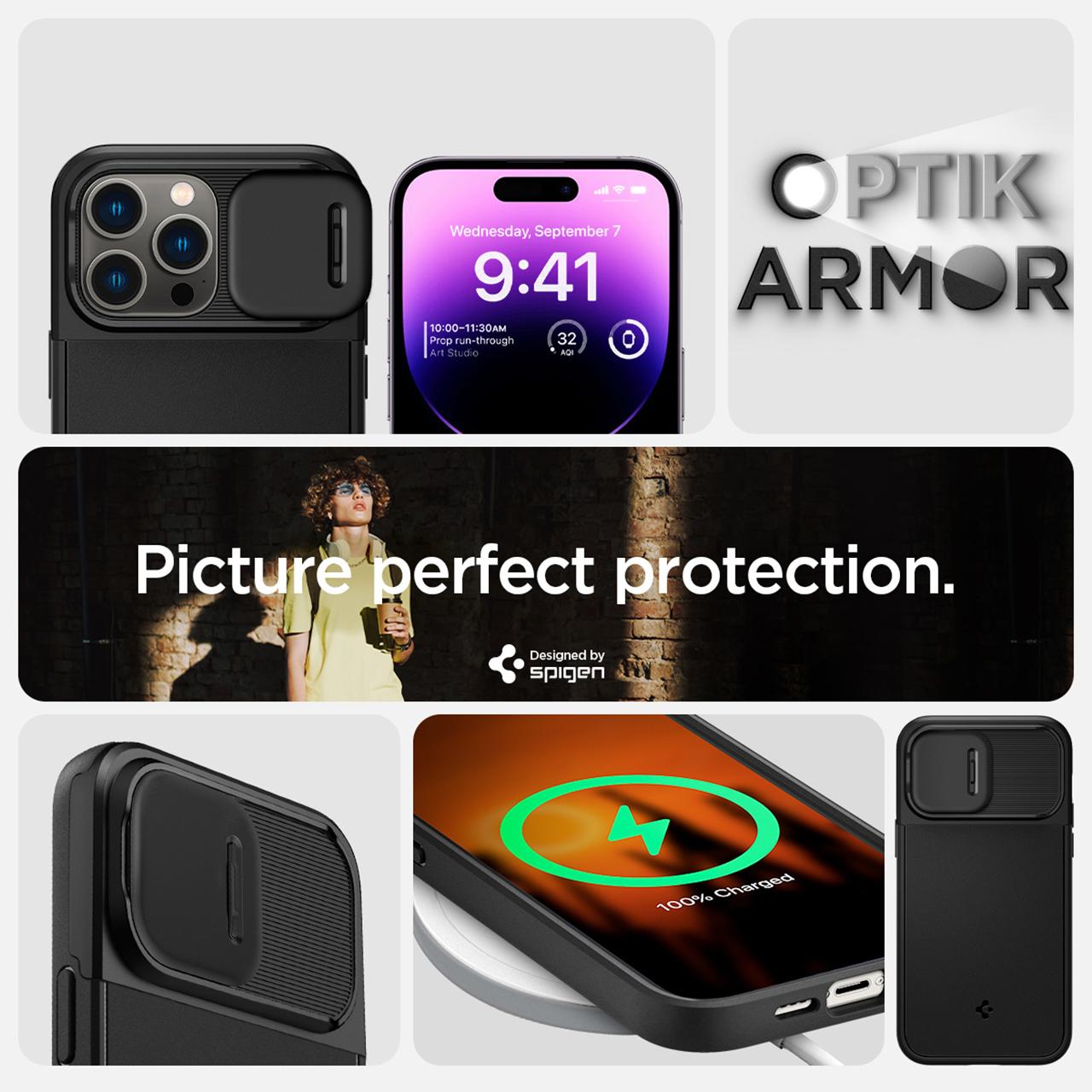 Spigen iPhone 14 Case Magsafe + Camera Cover Optik Armor MagFit - Black ACS05070-1