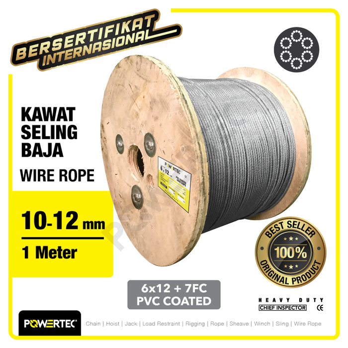 Gambar Wire Rope / Kawat Seling Baja 6x12 7FC PVC 10-12mm POWERTEC - 1 Meter dari powertec id Kota Administrasi Jakarta Pusat Tokopedia