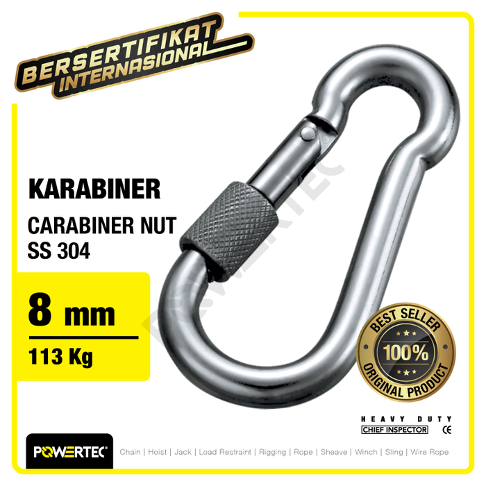 Gambar Carabiner / Karabiner Nut SS 304 8 mm POWERTEC dari powertec id Kota Administrasi Jakarta Pusat Tokopedia