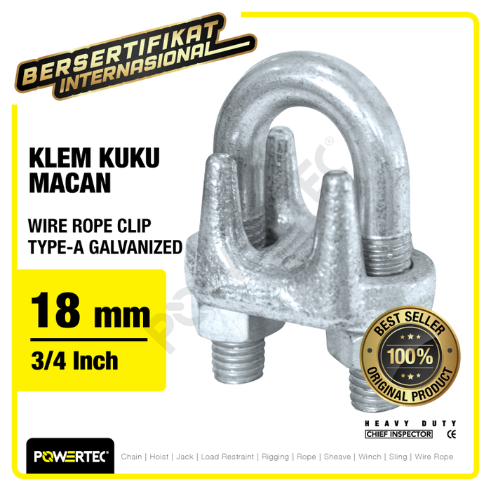 Gambar Wire Rope Clip / Klem Seling Kuku Macan Galv 18mm Bulldog POWERTEC dari powertec id Kota Administrasi Jakarta Pusat Tokopedia