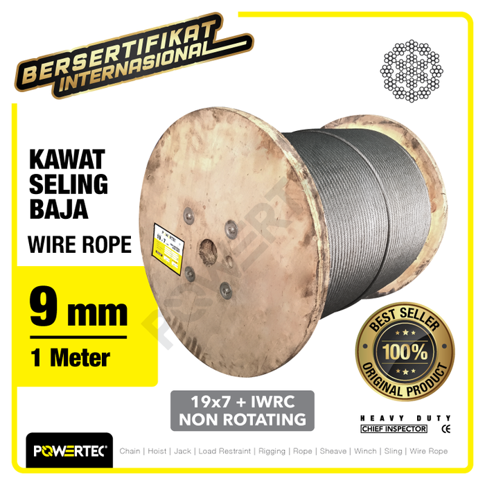 Gambar Wire Rope / Kawat Seling Baja 19x7 IWRC 9mm NR POWERTEC - 1 Meter dari powertec id Kota Administrasi Jakarta Pusat Tokopedia