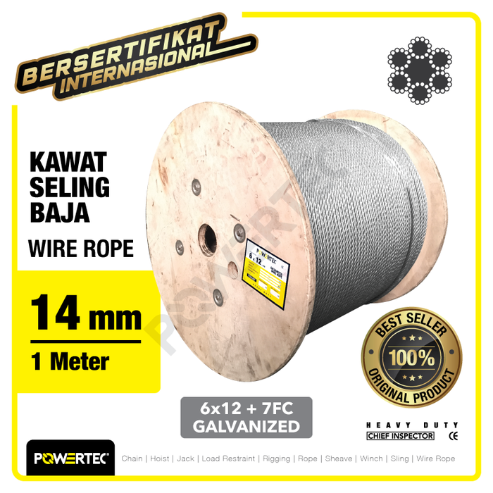 Gambar Wire Rope / Kawat Seling Baja 6x12 7FC 14mm Galv POWERTEC - 1 Meter dari powertec id Kota Administrasi Jakarta Pusat Tokopedia