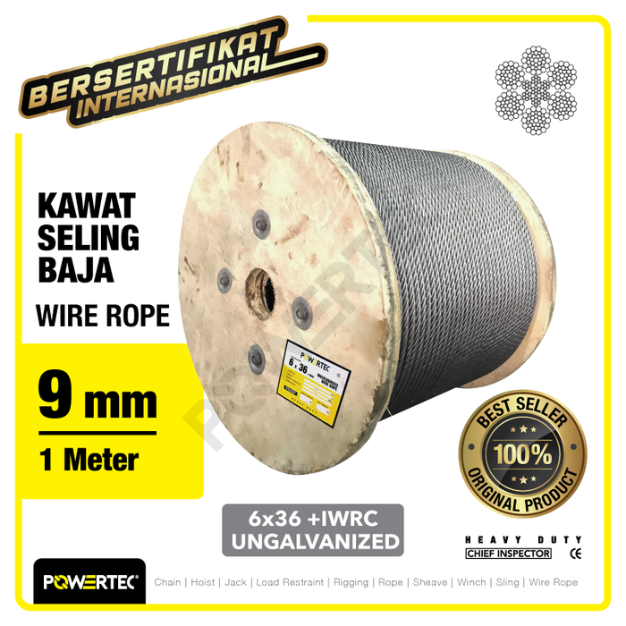 Gambar Wire Rope / Kawat Seling Baja 6x36 IWRC 9mm Ungalv POWERTEC - 1 Meter dari powertec id Kota Administrasi Jakarta Pusat Tokopedia
