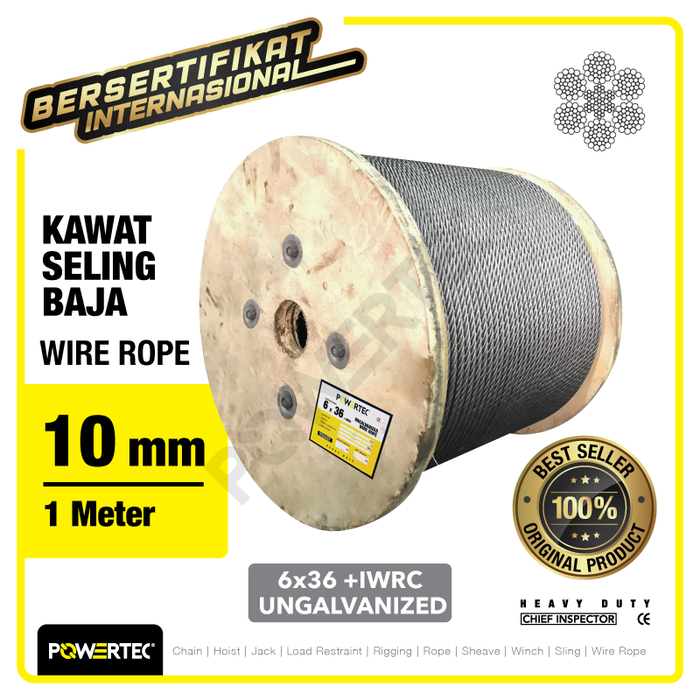Gambar Wire Rope / Kawat Seling Baja 6x36 IWRC 10mm Ungalv POWERTEC - 1 Meter dari powertec id Kota Administrasi Jakarta Pusat Tokopedia