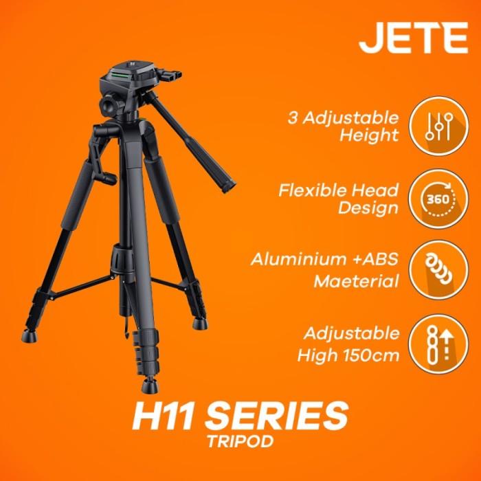 Gambar JETE H11 Tripod Professional DSLR Camera Video Tripod Pan Head 3 Way dari hans computer Kota Administrasi Jakarta Pusat Tokopedia