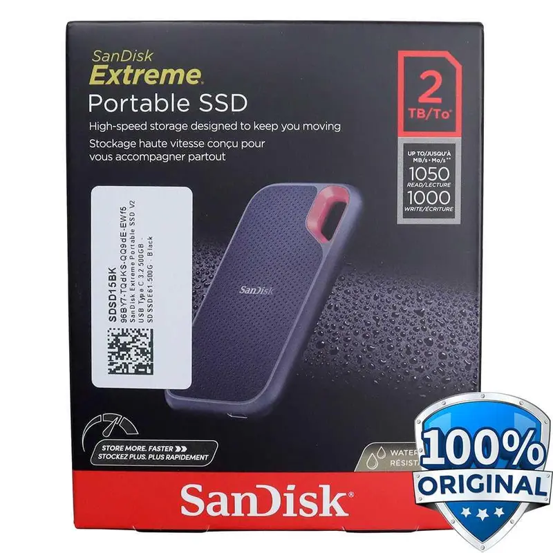 SanDisk Extreme SSD Portable / Eksternal 2TB V2 E61 1050MB/s USB Type C 3.2 1