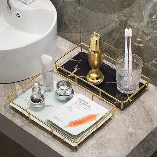 Marble Tray Bernda Hitam Putih / Pajangan Dekorasi Nampan Alat Kamar M