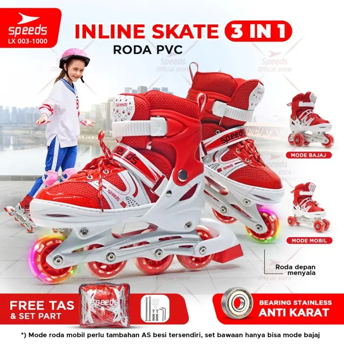 SPEEDS Sepatu Roda Anak Dewasa Inline Skate Karet PU Nyala 4 JF630