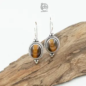 Anting Wanita Batu Tiger Eyes Perak 925 Asli Tigaro