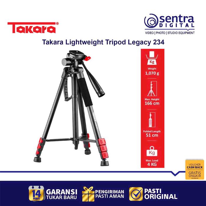 Gambar Takara Legacy 234 Lightweight Aluminium Tripod With Fluid Head dari Sentra Digital Jogja Kab. Sleman Tokopedia